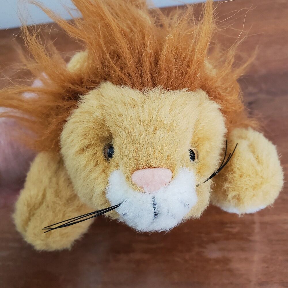 Rainforest Cafe Plush Lion Stuffed Pounce 8" Tan Beige White Brown Mane Vintage